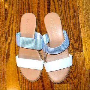 Lauren Conrad slip on sandals, blue and white stripe size 6  great shape